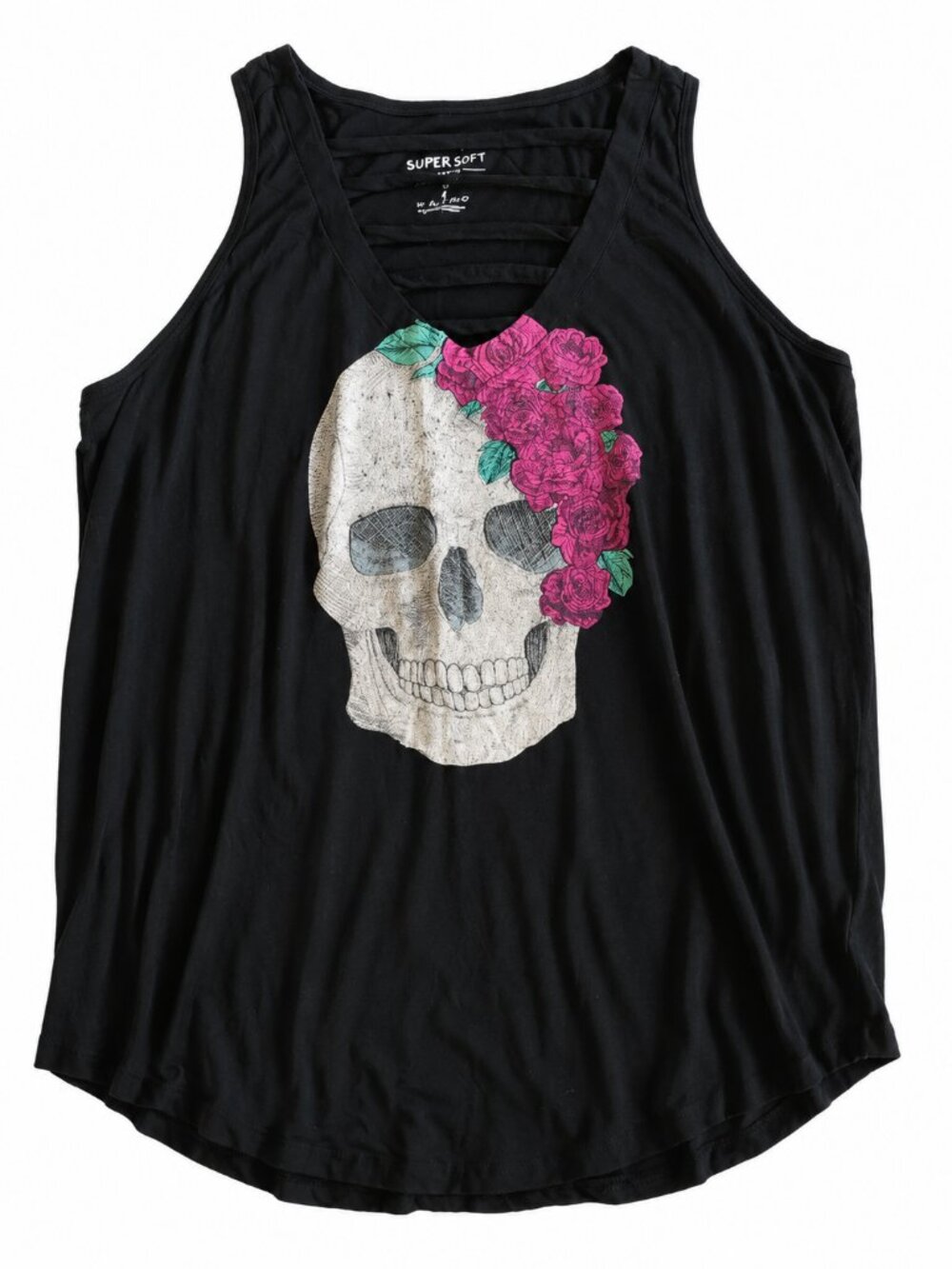 Torrid Super Soft Knits Skull Floral Tank Top Women's Size 2 Black